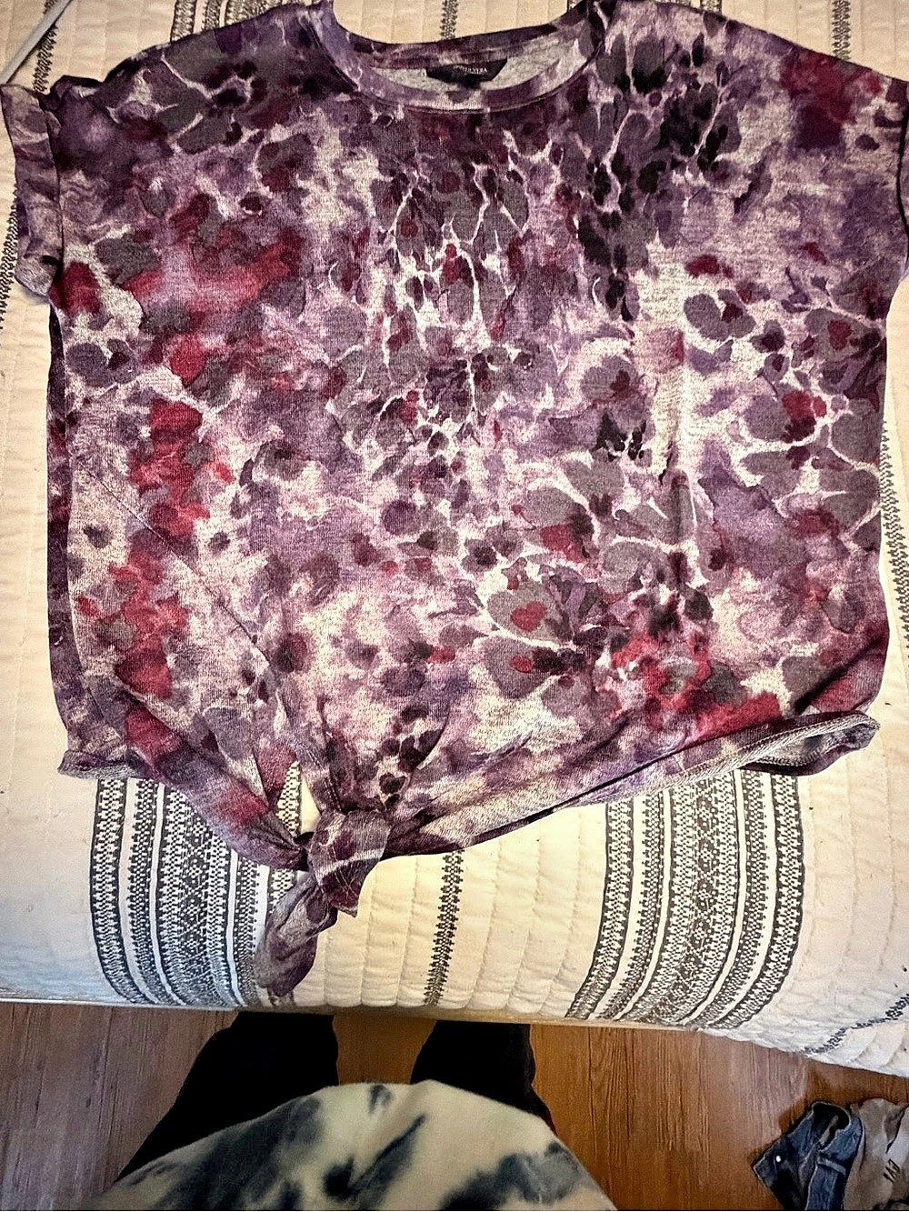 Simply Vera Wang Floral Tie-Hem Top in Purple & Red Size petite Large